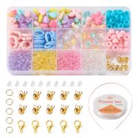 Acrylic DIY Bracelet Set Elastic Thread & Lobster Clasp & ear plugs & beads with Plastic Box & Crystal Thread & Silicone & Iron gold color plated mixed colors Approx Sold By Box
