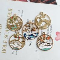 Zinc Alloy Enamel Pendants Round gold color plated DIY mixed colors nickel lead & cadmium free Sold By Bag