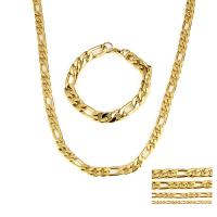 Refine Stainless Steel Jewelry Sets, bracelet & necklace, gold color plated, different size for choice & figaro chain, Length:Approx 8 Inch, Approx 23.5 Inch, Sold By Set