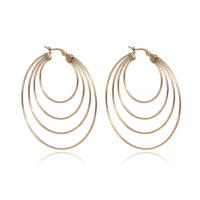 Titanium Steel Hoop Earring, Round, gold color plated, fashion jewelry & for woman, golden, 50x60mm, Sold By Pair