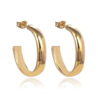 Titanium Steel Stud Earring Round gold color plated fashion jewelry & for woman golden 6mm Inner Approx 28mm Sold By Pair