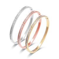 Titanium Steel Bangle Round plated fashion jewelry & for woman & with rhinestone 4mm Inner Approx Sold By PC