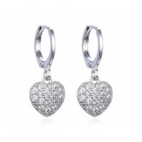Huggie Hoop Drop Earring Brass Heart plated micro pave cubic zirconia & for woman 10mm Sold By Pair