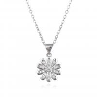 Cubic Zircon Micro Pave Brass Necklace Flower plated micro pave cubic zirconia & for woman 12.40mm Sold By PC