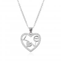 Cubic Zircon Micro Pave Brass Necklace Heart plated micro pave cubic zirconia & for woman 19.30mm Sold By PC