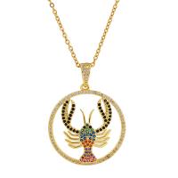 Cubic Zircon Micro Pave Brass Necklace Round gold color plated micro pave cubic zirconia & for woman & hollow golden Length Approx 17.7 Inch Sold By PC
