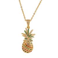 Cubic Zircon Micro Pave Brass Necklace, Pineapple, gold color plated, Unisex & micro pave cubic zirconia, multi-colored, 15x30mm, Length:Approx 17.7 Inch, Sold By PC