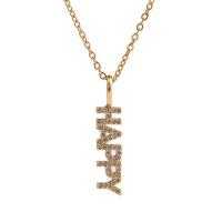 Cubic Zircon Micro Pave Brass Necklace, Alphabet Letter, gold color plated, Unisex & micro pave cubic zirconia, gold, 7x30mm, Length:Approx 17.7 Inch, Sold By PC