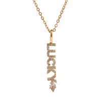Cubic Zircon Micro Pave Brass Necklace, Alphabet Letter, gold color plated, micro pave cubic zirconia & for woman, gold, 7x36mm, Length:Approx 17.7 Inch, Sold By PC
