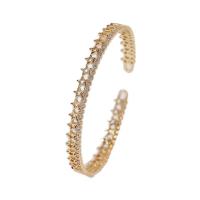 Brass Cuff Bangle, gold color plated, micro pave cubic zirconia & for woman & hollow, gold, 54mm, Sold By PC