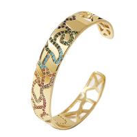 Brass Cuff Bangle, gold color plated, micro pave cubic zirconia & for woman, more colors for choice, 60mm, Sold By PC