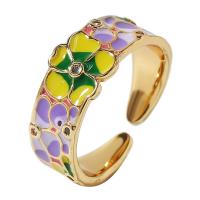 Brass Cuff Finger Ring, gold color plated, Adjustable & for woman & enamel, multi-colored, 18mm, Sold By Set