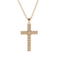 Cubic Zircon Micro Pave Brass Necklace Cross gold color plated micro pave cubic zirconia & for woman gold Length Approx 17.7 Inch Sold By PC