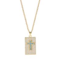 Cubic Zircon Micro Pave Brass Necklace, Square, gold color plated, with cross pattern & Unisex & micro pave cubic zirconia, golden, 13x25mm, Length:Approx 17.7 Inch, Sold By PC