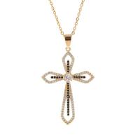 Cubic Zircon Micro Pave Brass Necklace, Cross, gold color plated, Unisex & micro pave cubic zirconia & hollow, golden, 23x41mm, Length:Approx 17.7 Inch, Sold By PC