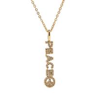 Cubic Zircon Micro Pave Brass Necklace, Alphabet Letter, gold color plated, micro pave cubic zirconia & for woman, golden, 7x40mm, Length:Approx 17.7 Inch, Sold By PC
