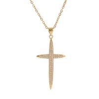 Cubic Zircon Micro Pave Brass Necklace Cross gold color plated Unisex & micro pave cubic zirconia golden Length Approx 17.7 Inch Sold By PC