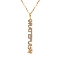 Cubic Zircon Micro Pave Brass Necklace, Alphabet Letter, gold color plated, micro pave cubic zirconia & for woman, golden, 7x50mm, Length:Approx 17.7 Inch, Sold By PC