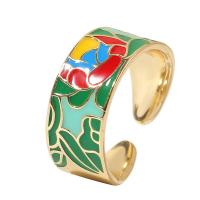Brass Cuff Finger Ring, gold color plated, for woman & enamel, multi-colored, 18mm, Sold By Set