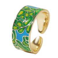 Латунь Манжеты палец кольцо, плакирован золотом, Регулируемый & Женский & эмаль, разноцветный, 18mm, продается указан