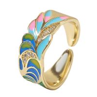 Messing Manchet Finger Ring, gold plated, Verstelbare & voor vrouw & glazuur, multi-gekleurde, 18mm, Verkocht door PC