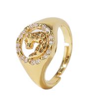 Cubique anneau en laiton Circonia Micro Pave, Placage de couleur d'or, Réglable & pavé de micro zircon & pour femme, doré, 18mm, Vendu par PC