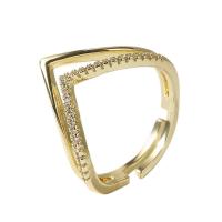 Cubique anneau en laiton Circonia Micro Pave, Placage de couleur d'or, Réglable & pavé de micro zircon & pour femme, doré, 17mm, Vendu par PC