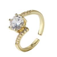 Cubic Zircon Brass δάχτυλο του δακτυλίου, Ορείχαλκος, χρώμα επίχρυσο, Ρυθμιζόμενο & μικρο ανοίξει κυβικά ζιρκονία & για τη γυναίκα, χρυσαφένιος, 18mm, Sold Με PC