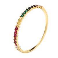 laiton bracelet ordinaire, Placage de couleur d'or, Réglable & pavé de micro zircon & pour femme, multicolore, 60mm, Vendu par PC