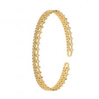 Brass Cuff Bangle gold color plated Adjustable & micro pave cubic zirconia & for woman Sold By PC