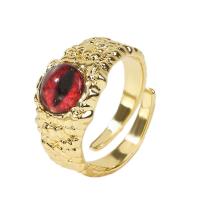 Brass Finger Ring with Glass gold color plated Adjustable & for woman 18mm Sold By PC