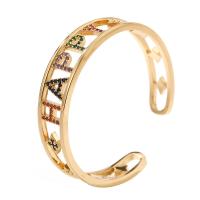 Brass Cuff Bangle gold color plated Adjustable & micro pave cubic zirconia & for woman & hollow 58mm Sold By PC
