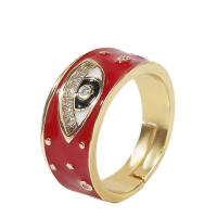 Кубический циркон микро проложить кольцо-латунь, Латунь, плакирован золотом, Регулируемый & инкрустированное микро кубического циркония & Женский & эмаль, Много цветов для выбора, 18mm, продается PC