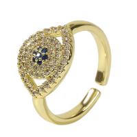 Cubique anneau en laiton Circonia Micro Pave, œil, Placage de couleur d'or, Réglable & pavé de micro zircon & pour femme, Or, 18mm, Vendu par PC