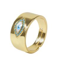 Cúbicos Circonia Micro Pave anillo de latón, metal, ojo de malvado, chapado en color dorado, Ajustable & micro arcilla de zirconia cúbica & para mujer & esmalte, dorado, 18mm, Vendido por UD