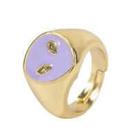 Cubic Zirconia Micro Pave Brass Ring Alien gold color plated Adjustable & micro pave cubic zirconia & for woman & enamel 18mm Sold By PC