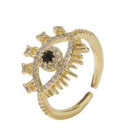 Cúbicos Circonia Micro Pave anillo de latón, metal, Ojo, chapado en color dorado, Ajustable & micro arcilla de zirconia cúbica & para mujer, dorado, 18mm, Vendido por UD