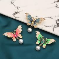 Enamel Brooch, Tibetan Style, with Plastic Pearl, Butterfly, gold color plated, for woman & with rhinestone, more colors for choice, nickel, lead & cadmium free, 49x45mm, 10PCs/Lot, Sold By Lot