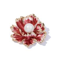 Enamel Brooch Zinc Alloy with Plastic Pearl Flower gold color plated for woman nickel lead & cadmium free 50mm Sold By Lot