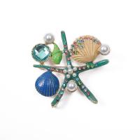 Enamel Brooch Zinc Alloy with Plastic Pearl Starfish gold color plated Unisex & with rhinestone nickel lead & cadmium free Sold By Lot