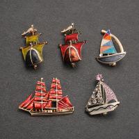 Enamel Brooch, Tibetan Style, Sail Boat, plated, Unisex & different styles for choice & with rhinestone, nickel, lead & cadmium free, 10PCs/Lot, Sold By Lot