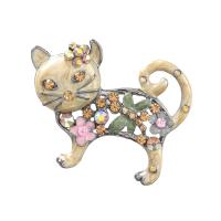 Rhinestone Brooch, Tibetan Style, with acrylic rhinestone, Cat, plated, for woman & enamel & with rhinestone & hollow, more colors for choice, nickel, lead & cadmium free, 49x39mm, 10PCs/Lot, Sold By Lot