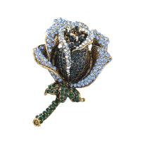 Rhinestone Brooch, Tibetan Style, Rose, gold color plated, for woman & with rhinestone, more colors for choice, nickel, lead & cadmium free, 42x59mm, 10PCs/Lot, Sold By Lot