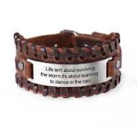 PU Leather Cord Bracelets with 304 Stainless Steel & with letter pattern & for man brown Length Approx 10.6 Inch Sold By PC