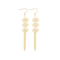 Fashion Fringe Earrings Brass 14K gold plated micro pave cubic zirconia & for woman 101mm Sold By Pair