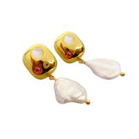 Brass Drop Earring, with Plastic Pearl, 18K gold plated, fashion jewelry & for woman, nickel, lead & cadmium free, 40mm, Sold By Pair