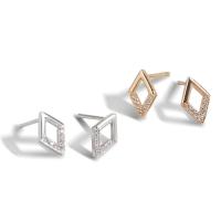 925 Sterling Silver Stud Earrings, Rhombus, plated, fashion jewelry & for woman & with rhinestone, more colors for choice, 9.40x6.20mm, Sold By Pair