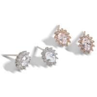 925 Sterling Silver Stud Earrings plated fashion jewelry & for woman & with rhinestone Sold By Pair