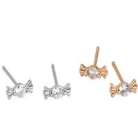 925 Sterling Silver Stud Earrings, Candy, plated, fashion jewelry & for woman & with rhinestone, more colors for choice, 3.06x7.05mm, Sold By Pair