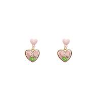 Boucles d'oreilles en alliage de zinc, coeur, peinture, bijoux de mode & pour femme, rose, 25x15mm, Vendu par paire